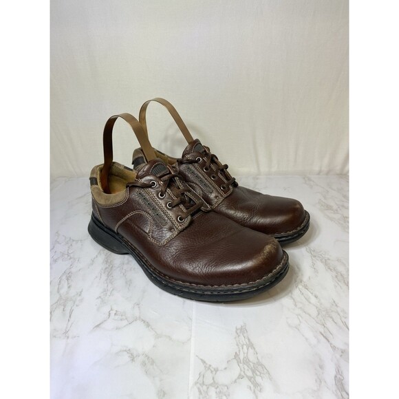 Unstructured by Clarks Shoes Mens 10M Un Bend Oxford Brown Leather Round 85015 - Picture 1 of 10